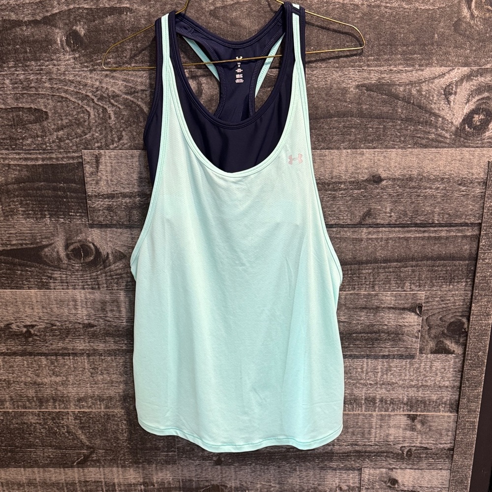 Under Armour Women's Aqua and Navy Tank Top